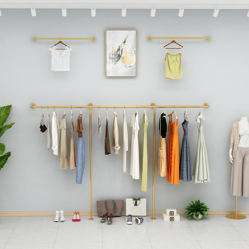 服装店展示落地式男女童装货架挂衣杆上墙壁挂式金银色陈列架