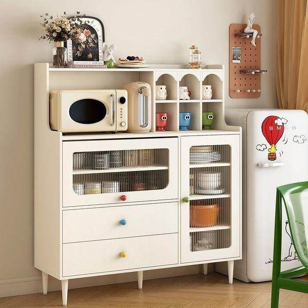 简约奶油风餐边柜现代简约家用客餐厅茶水柜置物柜小户型靠墙边柜