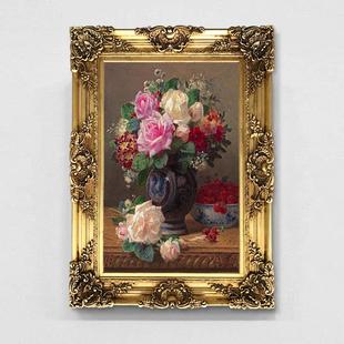 世界名画高端古典静物花卉手绘油画玫瑰装饰画欧式客厅餐厅玄关画