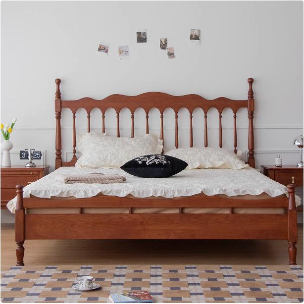 法式复古全实木床樱桃木中古温莎床小户型主卧双人床1米5米实木床