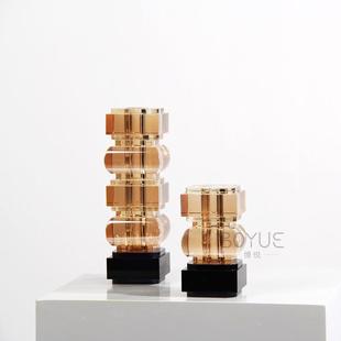 现代简约茶色拼接黑色水晶高级感花瓶样板间客厅氛围感软装 饰摆件