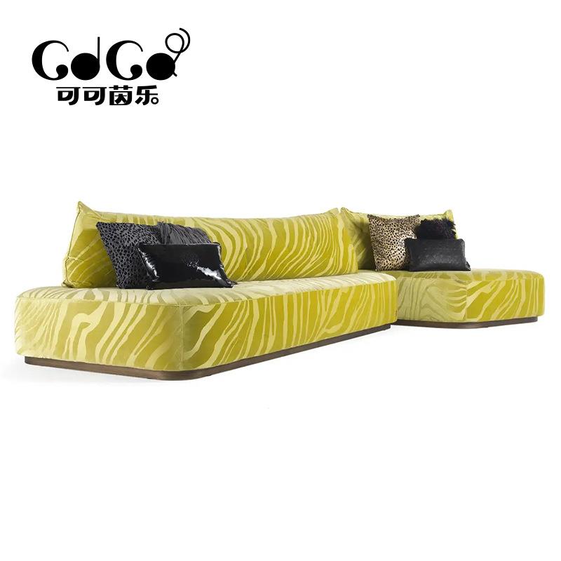 RobertoCavalli意式轻奢布艺转角沙发设计师别墅弧形沙发组合