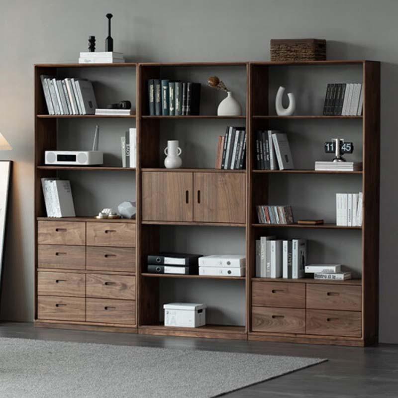 北美黑胡桃木落地书柜简约现代书架书房满墙书橱储物柜实木组合