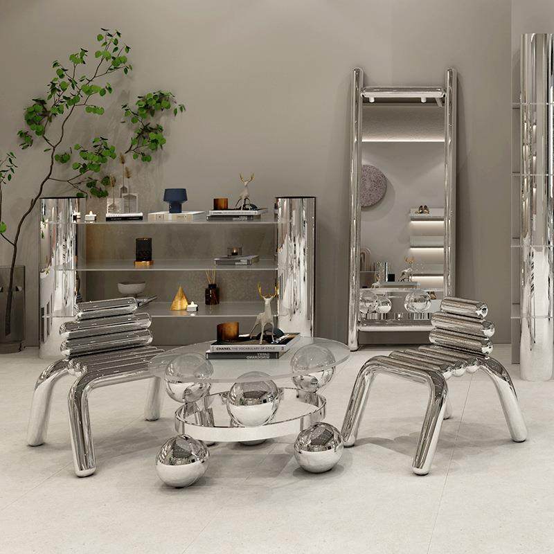 买手服装店镜面不锈钢茶几陈列道具展示凳椅子美陈轻奢女装店桌子,金属材料及制品,金属加工件/五金加工件,淘宝优惠券,粉丝福利购,淘宝优惠卷
