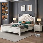 美式 实木床现代简约风双人1.8米带储物高箱公主床1.5米主卧白色床