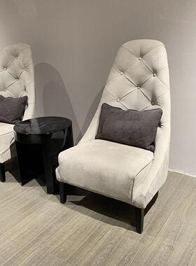 宾利BENTLEY轻奢实木布艺休闲椅客厅单人沙发椅后卧室休闲懒人椅