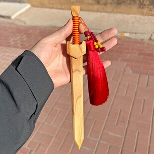 纯手工桃木剑挂件室内客厅摆件朱砂一体精品短剑入户门挂门枕头下