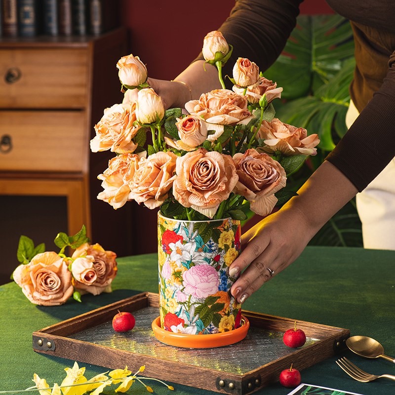 花韵筷子筒家用陶瓷筷筒筷子笼筷子篓厨房沥水筷子刀叉勺子收纳桶