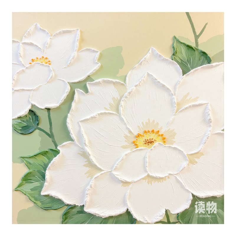 奶油风牡丹花肌理纯手绘油画客厅花开富贵装饰画白色花卉玄关挂画图片