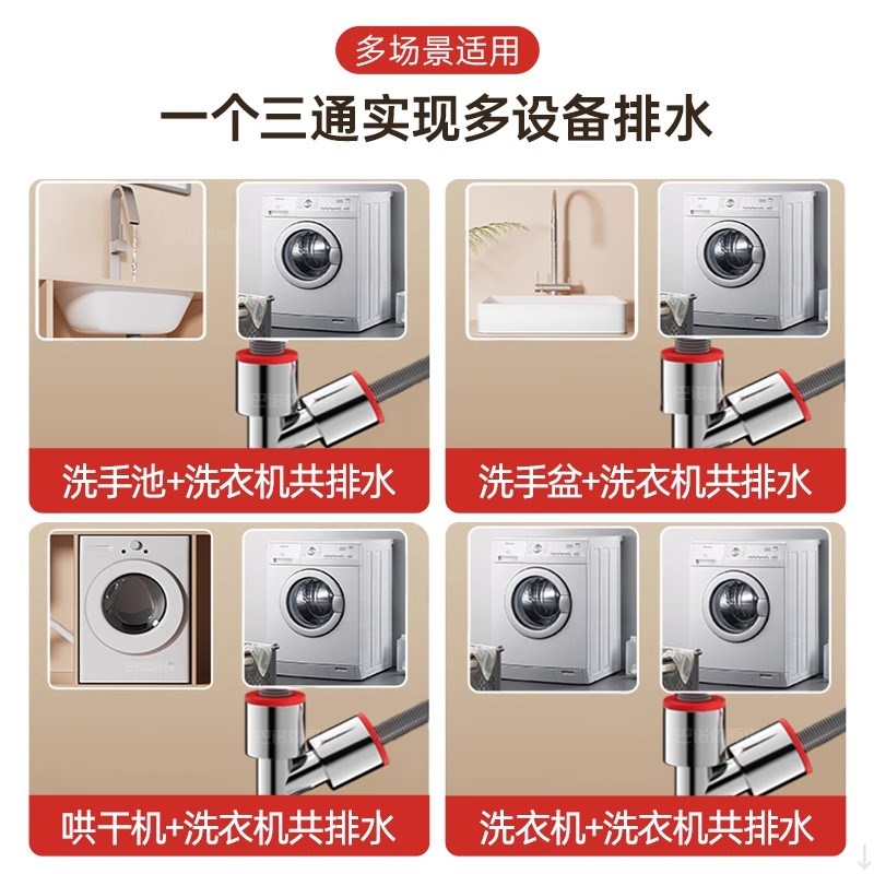 45度90度墙排下水三通洗衣机防返臭神器地漏分流器密封塞专用接头