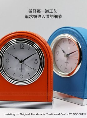 房光夜灯酒店蓝色皮客闹铃橙色时尚新品包邮闹钟制轻奢静音简约小