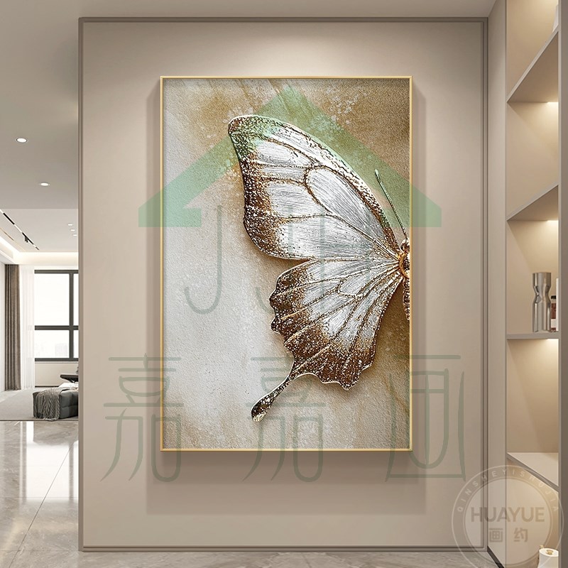 蝴蝶轻奢玄关装饰画现代沙发背景墙挂画高级感走廊过道入户门壁画图片