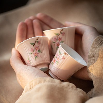 精致手绘桃花岩茶盖碗茶杯新款景德镇一人饮泡茶茶具女士个人专用