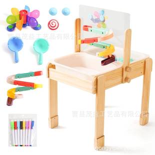儿童感官桌木制幼儿沙水桌4合1儿童木质感官活动桌带2个储物箱