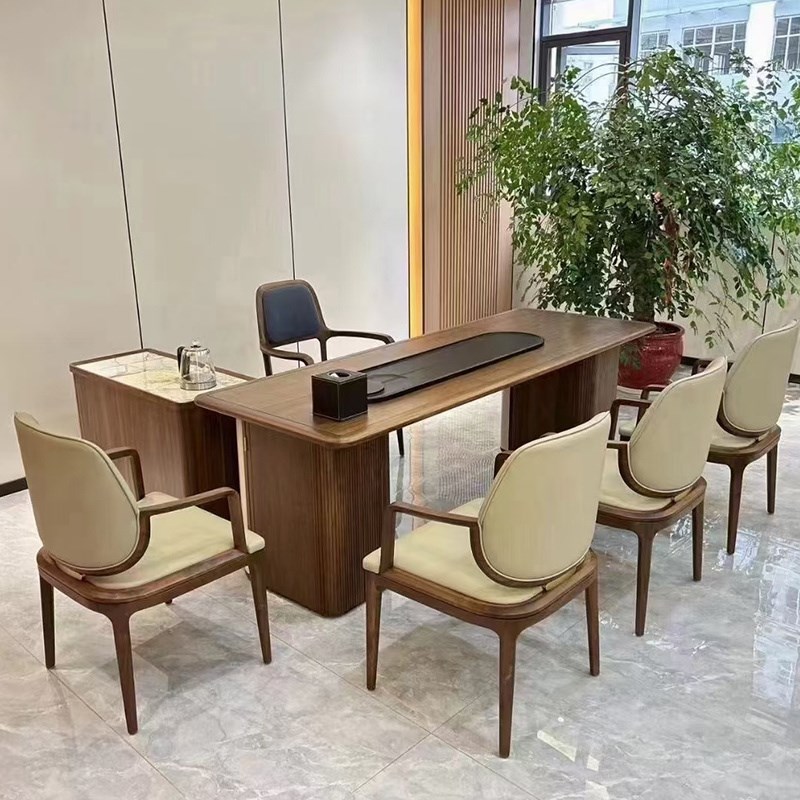 客厅北美黑胡桃木茶桌别墅大平层户型现代简约家用实木桌椅组合