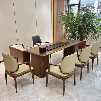 客厅北美黑胡桃木茶桌别墅大平层户型现代简约家用实木桌椅组合