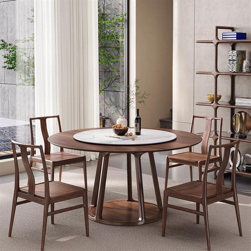 新中式实木餐桌椅组合现代简约家用饭桌高端轻奢圆形桌子餐桌子
