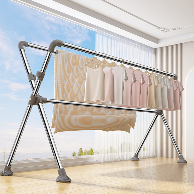 折叠晾衣架落地室内外家用阳台不锈钢凉伸缩升降凉衣杆晒被子神器