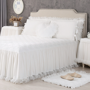 巧致生活白色床裙2021年冬新款裙式床罩夹棉加厚防滑床套罩公主风
