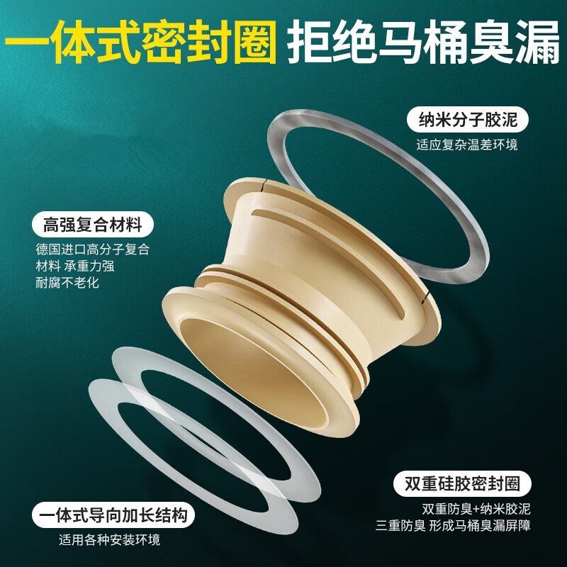 马桶法兰密封圈一体式加长加厚防臭配件硅胶排水管底座坐便器下水