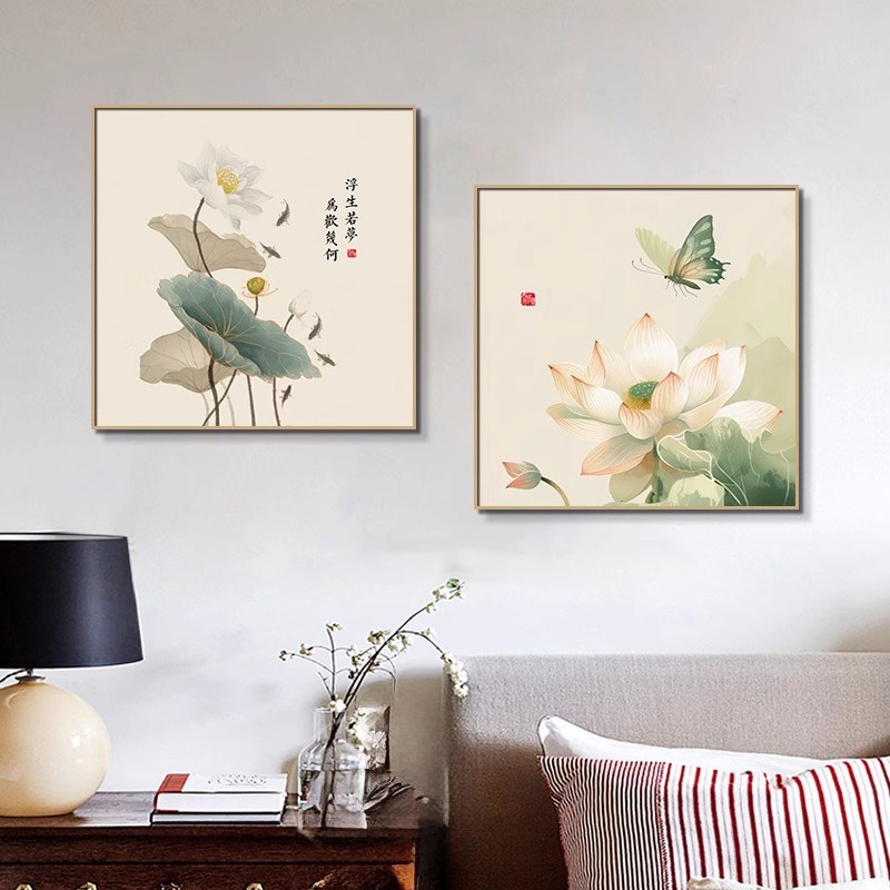 新中式客厅挂画卫生间厕所净秽荷花装饰画高级感餐厅饭厅茶室壁画图片