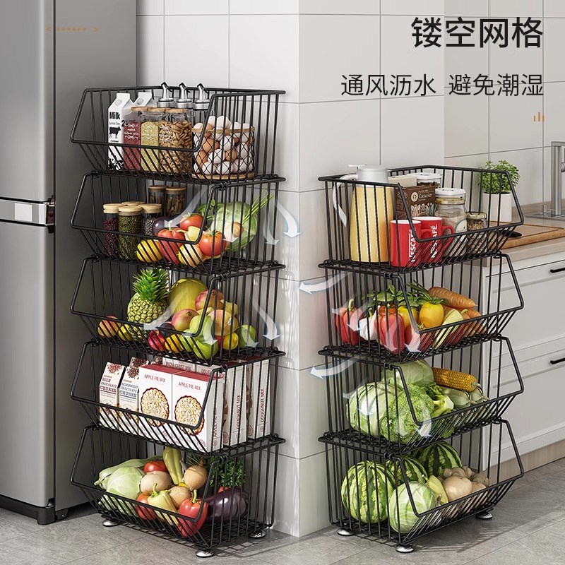 菜篮子加粗厨房置物架靠墙落地蔬菜水果台面转角收纳用品墙角推车