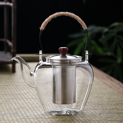 高硼硅玻璃提梁壶茶水壶黑晶炉烧水煮茶壶不锈钢过滤泡茶壶茶具