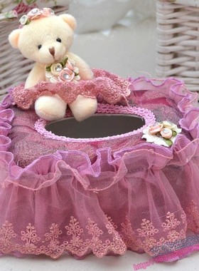 欧式可爱熊紫色蕾丝纸巾盒/抽纸盒车用/家用新店开业特价