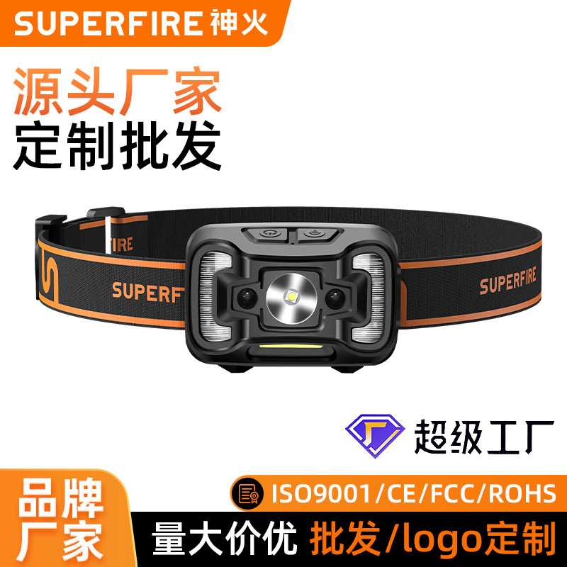 神火HL16夜钓灯厂家 45度旋转强光USB充电led感应头灯