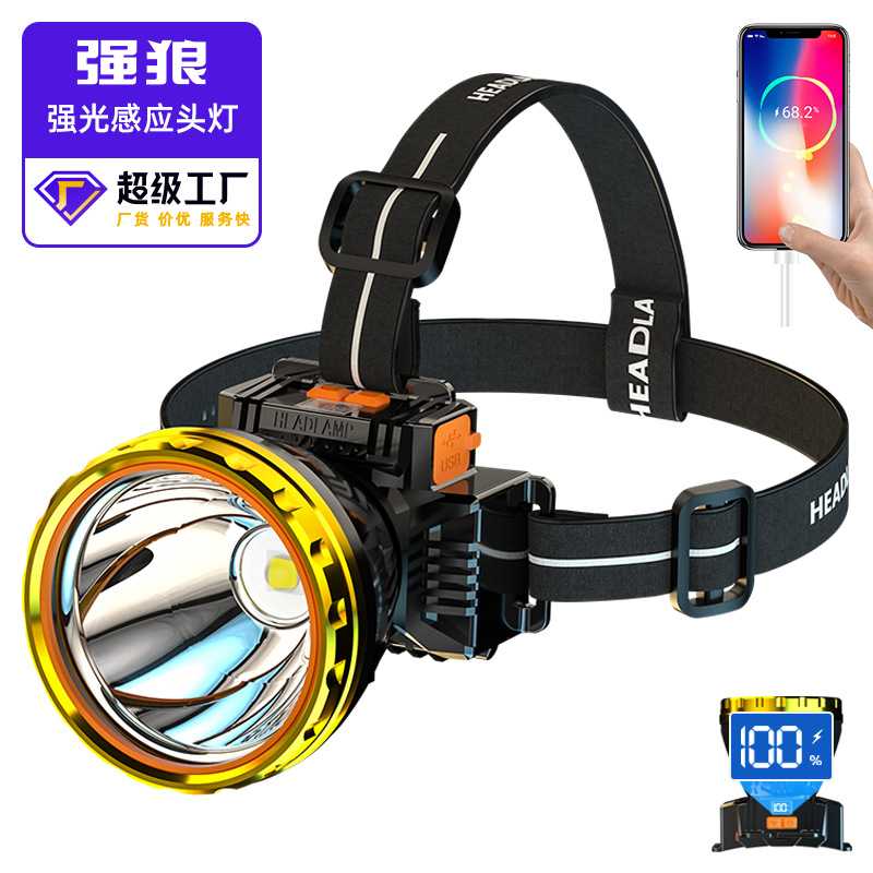 强光LED夜钓远射充电头灯户外露营钓鱼矿灯锂电池探照头戴式电筒