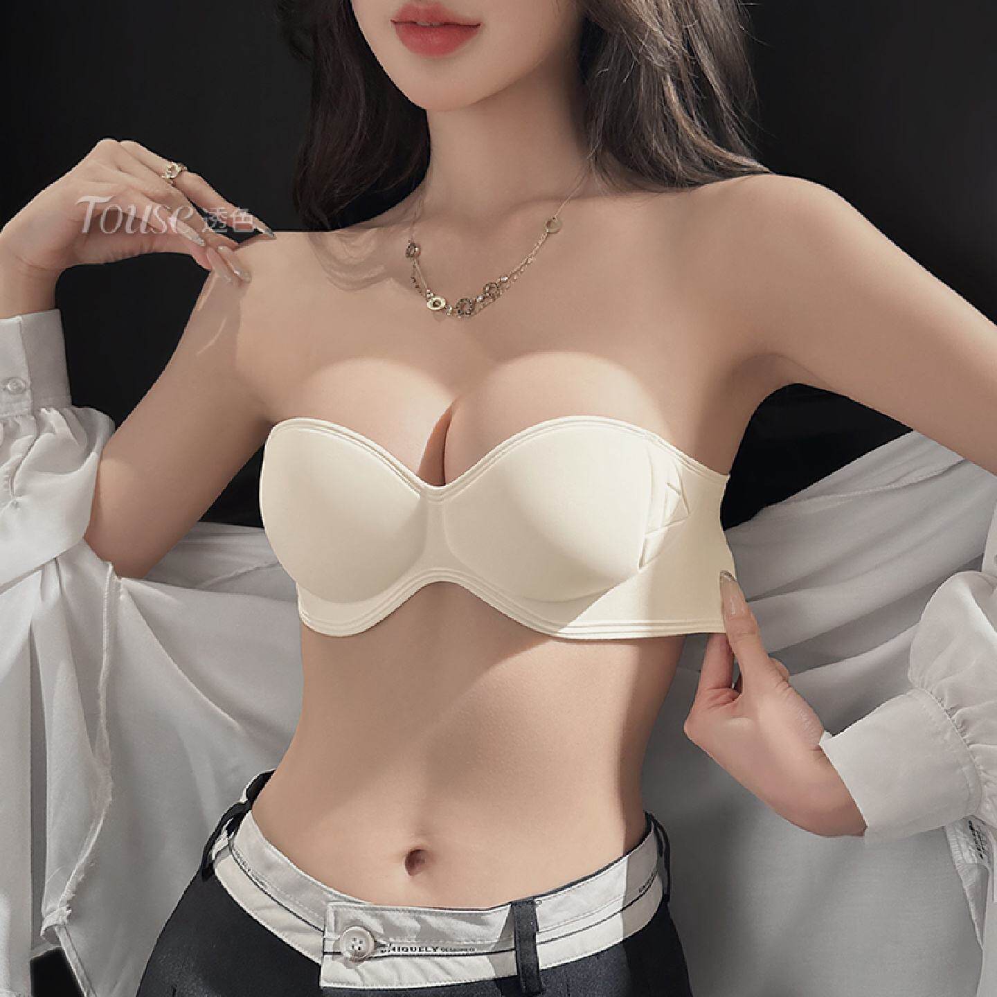 无肩带内衣女聚拢防滑小胸显大美背抹胸白色隐形文胸夏吊带裙专用