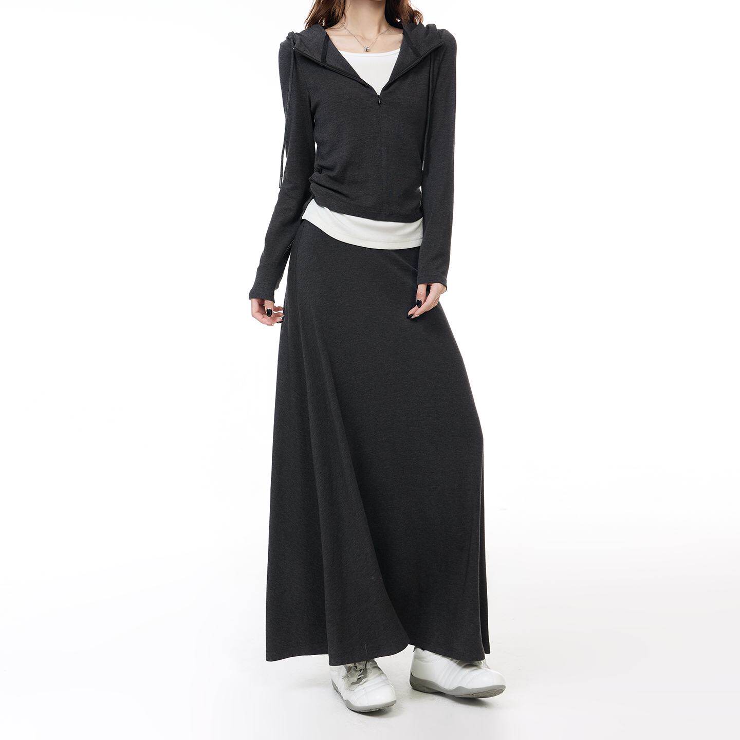 曼品质灰色开衫连帽卫衣女2026早春套装小个子休闲百搭设计感高腰