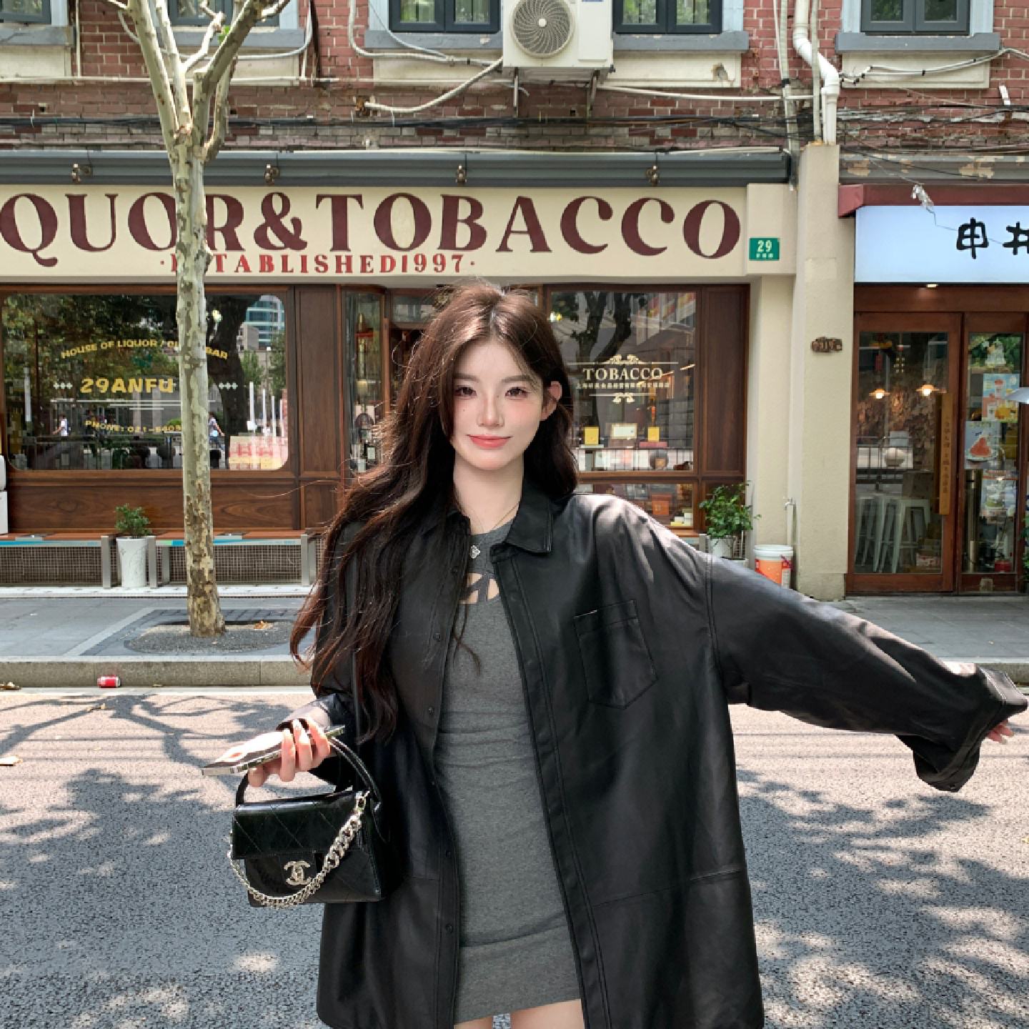 复古擦色皮衣外套女2026新款春季中长款黑色机车夹克