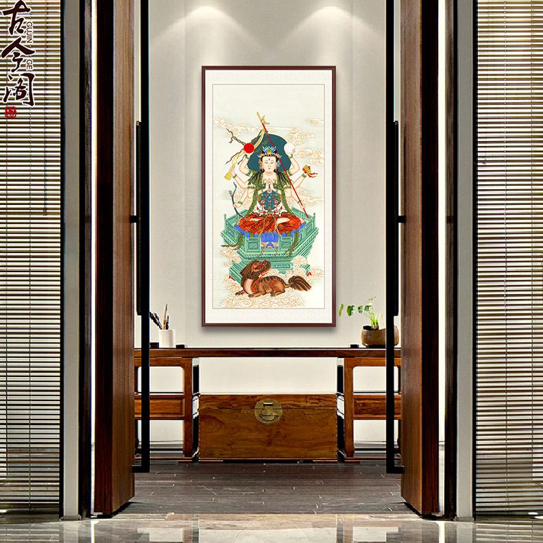 母家斗姆元君纯手装饰画玄关卷轴道挂绘工斗画挂画轴像斗笔姥道观