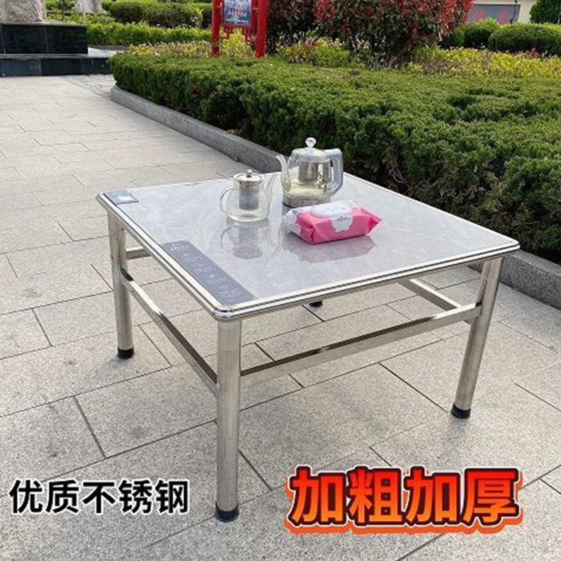 吃饭瓷砖正方形框工作台8小户型不锈钢方桌子家用餐桌0架面板农村