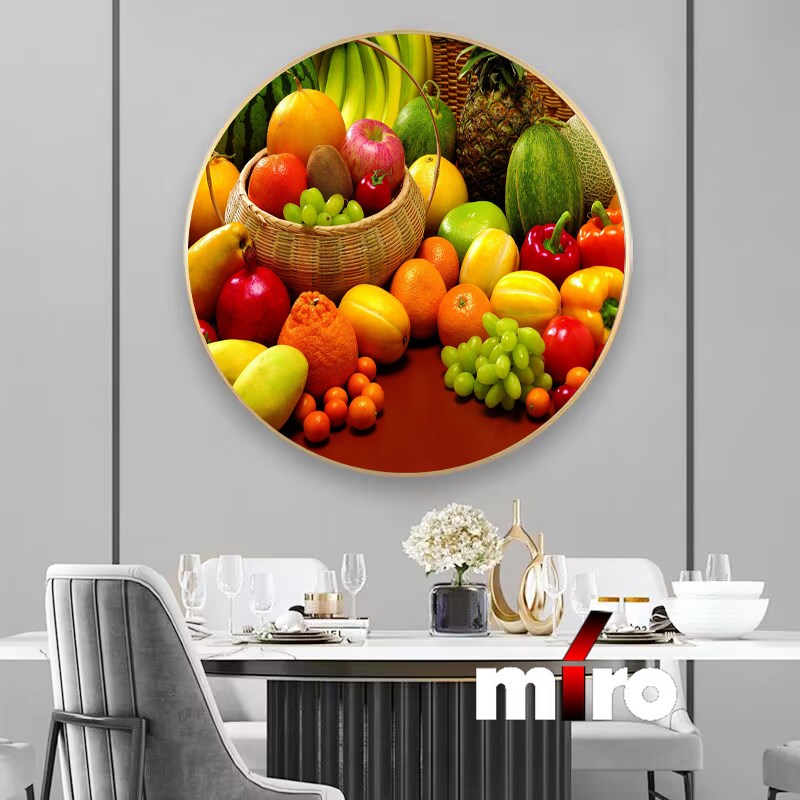 餐厅圆形装饰画水果花卉酒杯挂画高档客厅晶瓷画新款餐桌背景墙画图片
