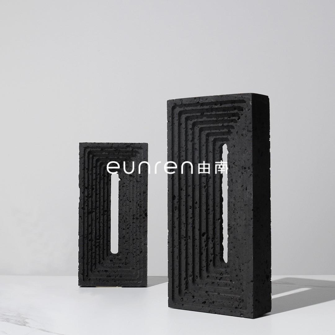 火山石效果简方砖摆件现代轻奢家居客厅样板房软装饰品工艺品