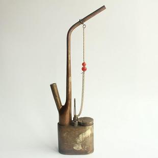 供应古玩工艺品摆件仿古做旧白铜水烟壶烟具纯铜椭圆水烟袋