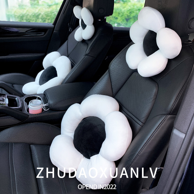 创意汽车头枕腰靠套装毛绒小花车载腰靠汽车座椅护颈靠枕车用腰靠
