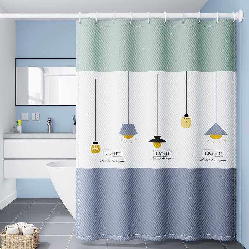 卫生间浴帘涤纶加厚窗帘布免打孔套装防水浴室挂帘防霉帘洗澡隔断