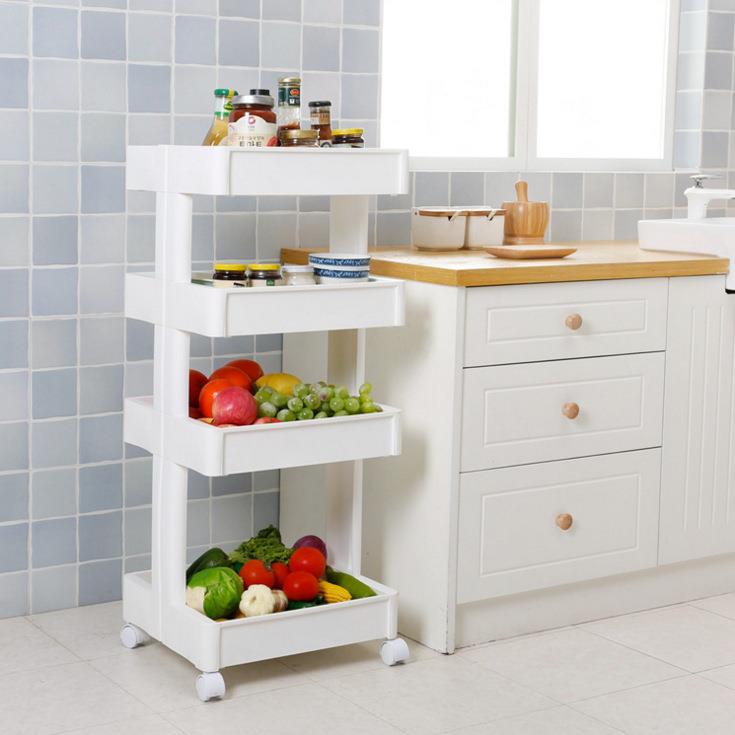 现货塑料多用途置物架果蔬储物架多层厨房浴室收纳架带滑轮