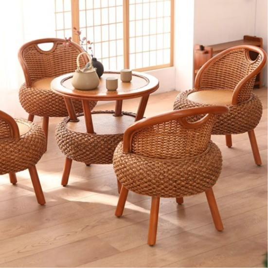 藤椅家用靠背椅编织椅整套实木客厅小凳子阳台藤编单人小椅子简约