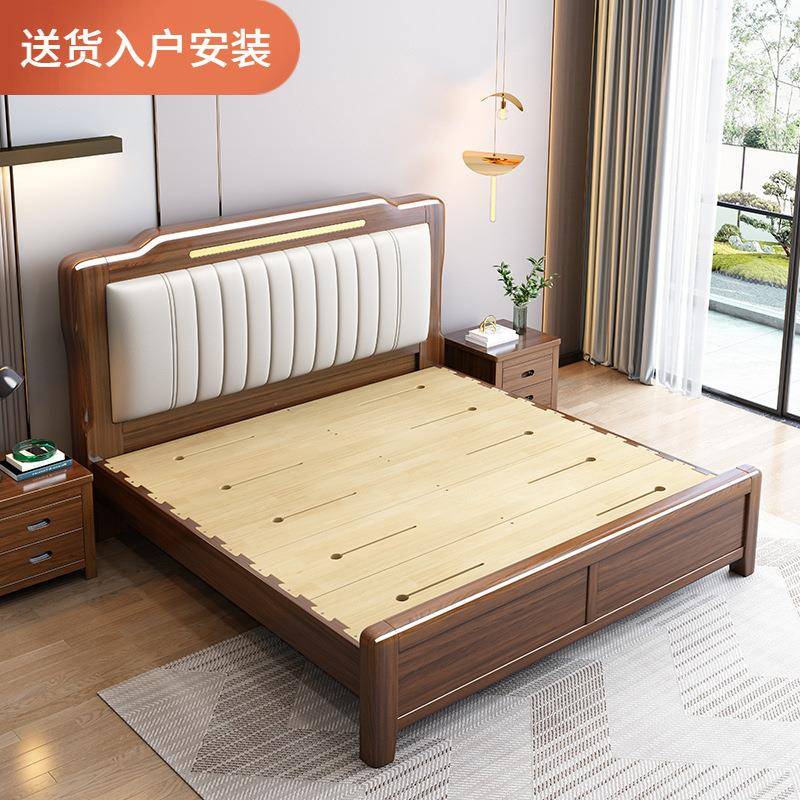 新中式大床实木床1米8双人床主卧婚庆金丝檀木1.5米箱体卧室家具