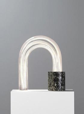 设计师创意大理石弯管玻璃台灯北欧后现代卧室床头简约装饰台