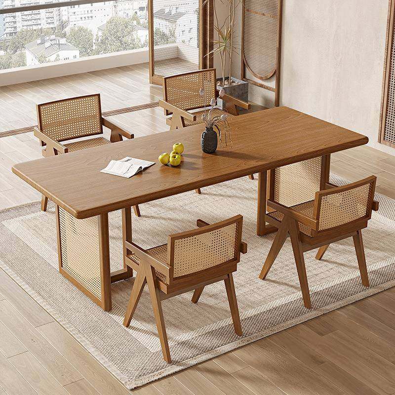 实木餐桌简约民宿长方形吃饭桌子家用客厅原木洽谈实木桌庭院