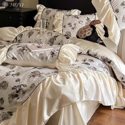 法式复古风100S长绒棉床单四件套透气凉感被套轻奢感床笠床上用品