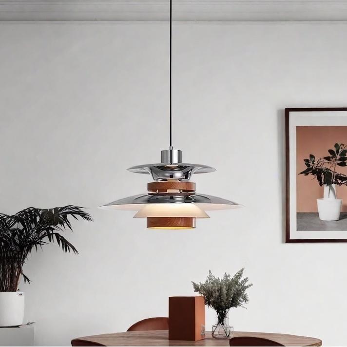 意式极简可位移摇臂飞碟餐厅吊灯中古风胡桃木色餐桌岛台吧台吊灯