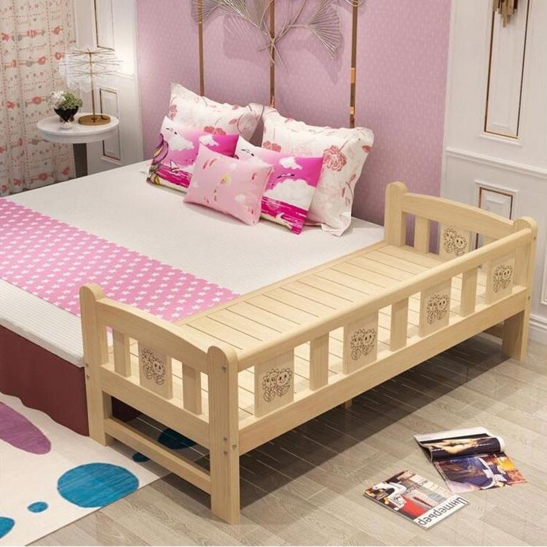 实木儿童床带护栏男孩女孩单人床加厚松木床拼接床加宽床