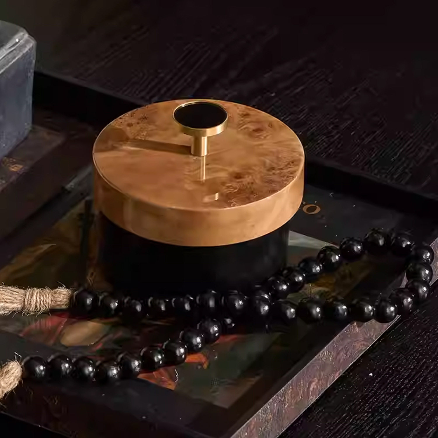 观形软装家居搭配轻奢原木风木质撞色装饰盒收纳盒玄关客厅梳妆台