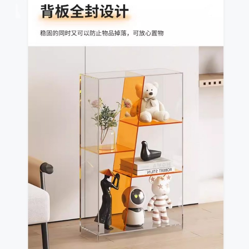 轻奢客厅家用落地透明置物架手办展示架小书架收纳绘本实木架柜子